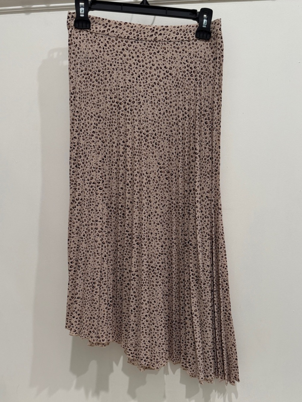 Sanctuary Beige Leopard Print Asymmetrical Pleated Midi Skirt